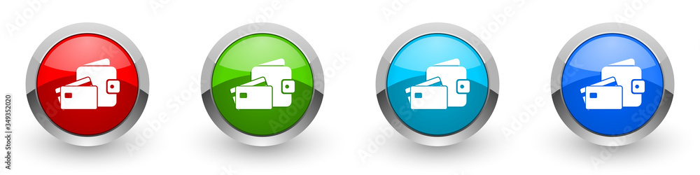Poster wallet and credit cards silver metallic glossy icons, business concept set of modern design buttons 
