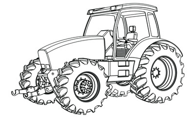 Farm Tractor concept in outline. Machines for the farm work.