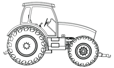 Farm Tractor concept in outline. Machines for the farm work.