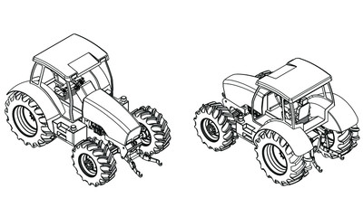 Farm Tractor concept in outline. Machines for the farm work.