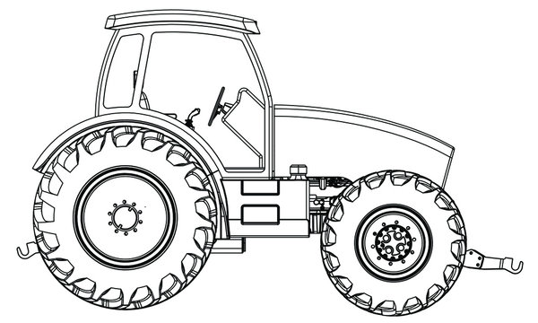 recommend clip art: Farm Tractor concept in outline. Machines for the farm work.