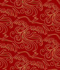 Mythical bird Phoenix (Fire bird). Seamless pattern element. Vector illustration.