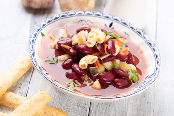 Italian pasta fagioli with kidney beans