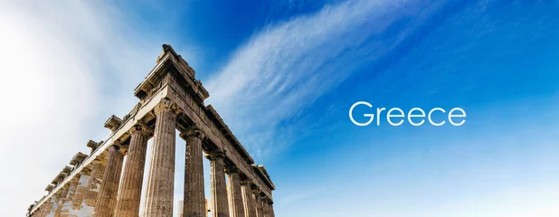 Fotobehang Background image of reconstruction of Parthenon in Acropolis, Athens, Greece, panoramic image © alesmunt
