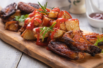 Roasted potato with chicken wings