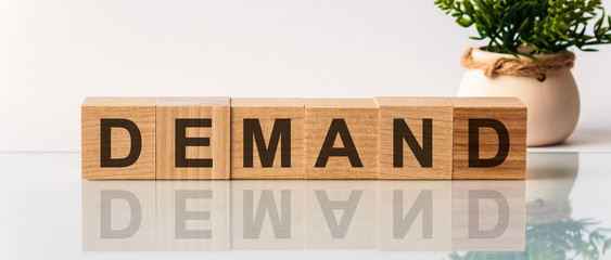 The word of DEMAND on building blocks concept on the white background.