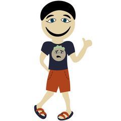 funny smiling kind and contented character doodle hand drown boy