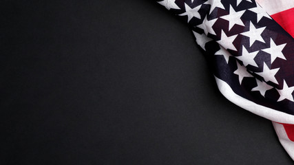 American flag on dark background. Banner mockup for US Independence Day, Memorial Day, American...