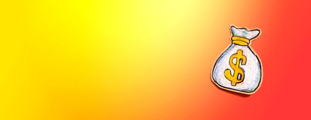 Money bag drawing - financial theme - flat lay