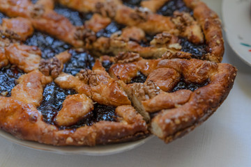 Sweet pie cut into pieces