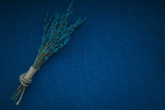 Blue Lavender Bouquet On Blue Fabric Background