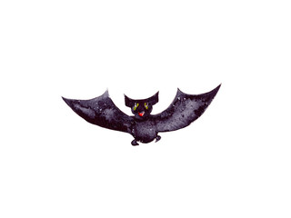 hand-drawn watercolor illustration. black bat with wings open, attribute holiday day of all saints, Halloween