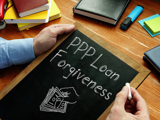 PPP Loan Forgiveness is shown on the conceptual business photo
