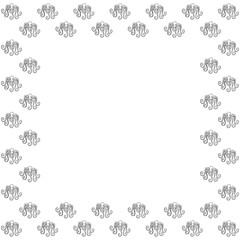 Square isolated of black contour stylized hand-drawn octopuses in zentangle style with place for text on a white background. Blank of patterned lace cephalopods living in the sea. Copy space. Vector.