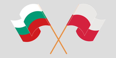 Crossed and waving flags of Bulgaria and Poland