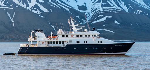 Expedition luxury Yacht in Arctic sea, Svalbard