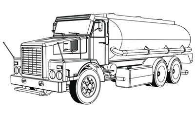 Tanker truck outline vector. Tank car set isolated on a white background.