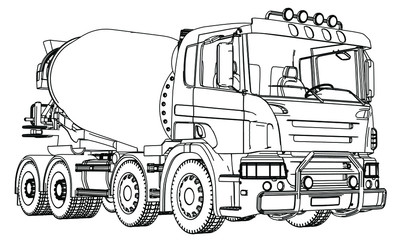 Mixer truck outline vector. Special machines for the building work.