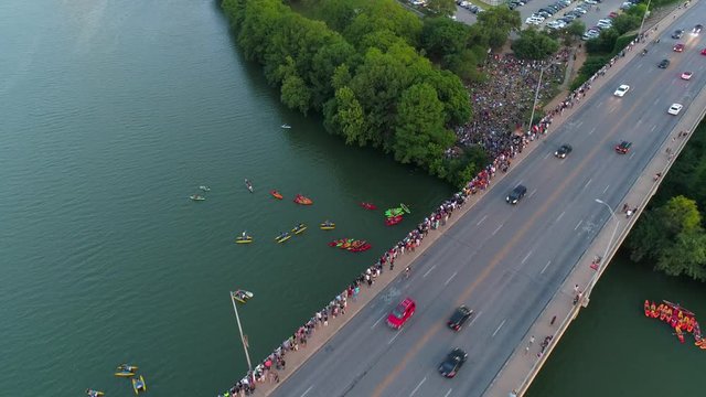 Spectators Waiting for Bat Egress From Congress Avenue Bridge Austin Texas USA