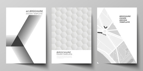 Vector layout of A4 format modern cover mockups design templates for brochure, magazine, flyer, booklet, report. Abstract geometric triangle design background using different triangular style patterns