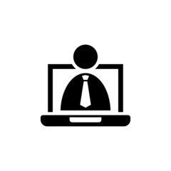 Business e-learning webinar icon in black flat designon white background