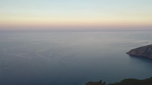 Beautiful aerial video from flying drone of Amazing grand Vulcano crater with fumaroles on Island at sunrise.Of Vulcano,into Lipari,Eolie Islands. Panoramic View of crater taken Italy, Sicily (series)