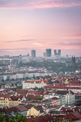 Fototapeta na wymiar Beautiful pink sunrise above Prague, Czech republic