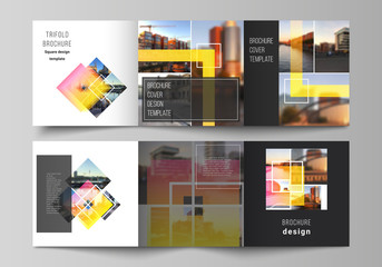 The minimal vector editable layout of square format covers design templates for trifold brochure, flyer, magazine. Creative trendy style mockups, blue color trendy design backgrounds.