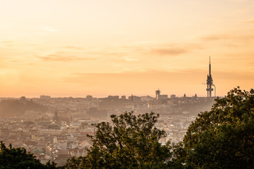 aerial view on sunrise in prague. travel concept, Czech republic