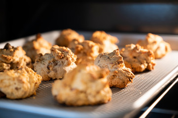 Scones baking in an oven.