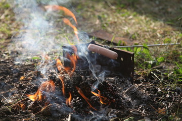 fire burning in the garden, barbecue