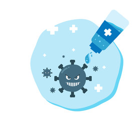 Hand sanitizer gel is splashing to the Coronavirus. Concept of washing hands with sanitizer gel for kill Coronavirus.
