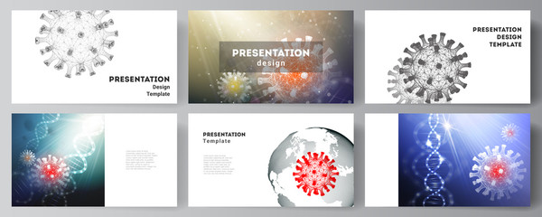Fototapeta na wymiar Vector layout of the presentation slides design business templates, multipurpose template for presentation report. 3d medical background of corona virus. Covid 19, coronavirus infection. Virus concept