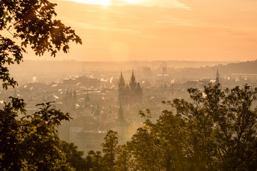 Obraz premium aerial view on sunrise in prague. travel concept, Czech republic
