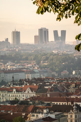 aerial view on sunrise in prague. travel concept, Czech republic