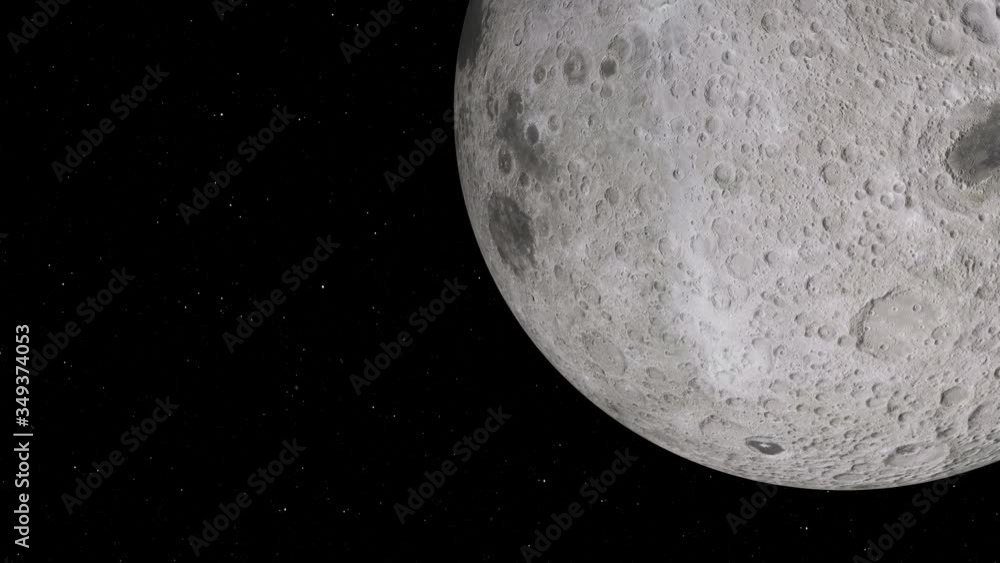 Poster lunar orbit. moon against the background of space with illuminated craters and lunar soil. elements 