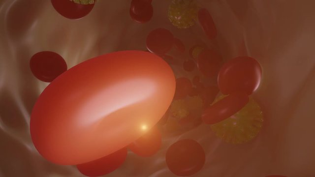 3D rendered visualisation of coronavirus in blood stream