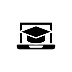 E-learning icon vector in black flat design on white background,
