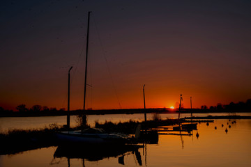 Sunset at Zegrzynskie lake, Zegrze around Warsaw, Mazowsze, Poland