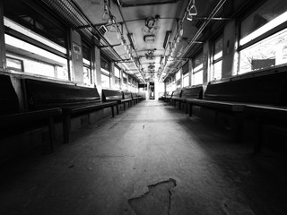 black and white old train