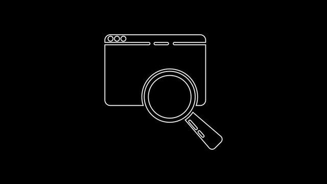 White line Search in a browser window icon isolated on black background. 4K Video motion graphic animation