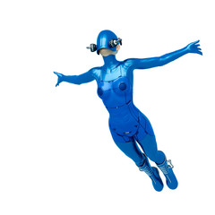 Fototapeta na wymiar cyber soldier female is jumping to fly
