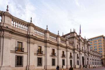 Fototapeta premium Santiago, the capital and largest city in Chile, is located in a valley surrounded by the snowy peaks of the Andes and the Chilean Coastal Range. 