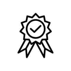 Approval check vector icon in lineart style on white background, win icon