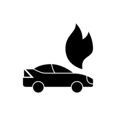 Car fire icon in black flat design on white background