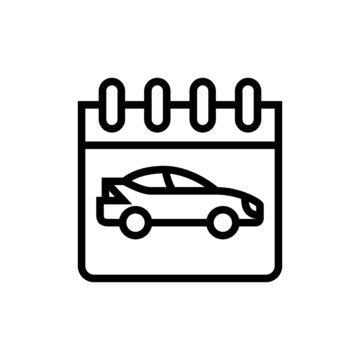 Appointment date for car service icon, pre-registration for auto repair icon in outline style on white background