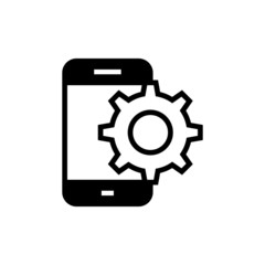 Fototapeta premium setting up applications on a mobile phone, icon, updating software icon in black flat design on white background