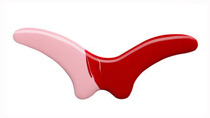 Blot of pink red nail polish shaped seagull isolated on white