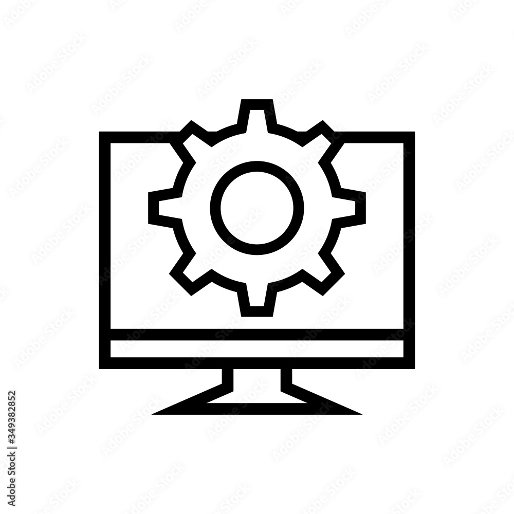 Aufkleber computer update system icon in linear style on white background