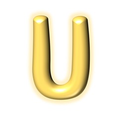 3D GOLDEN CARTOON STYLE ENGLISH ALPHABET WITH GLOW : U © MASOKI